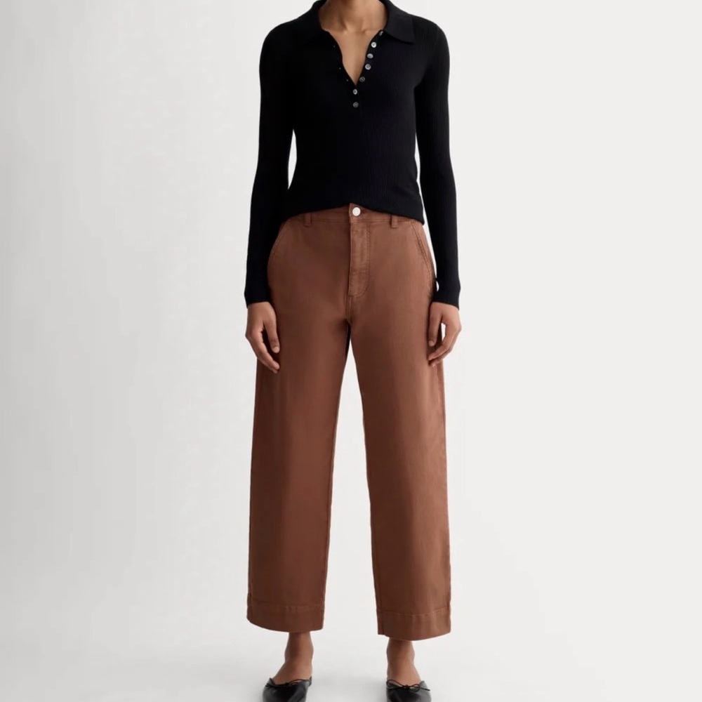Wide Leg Cotton Blend Pants in Brown